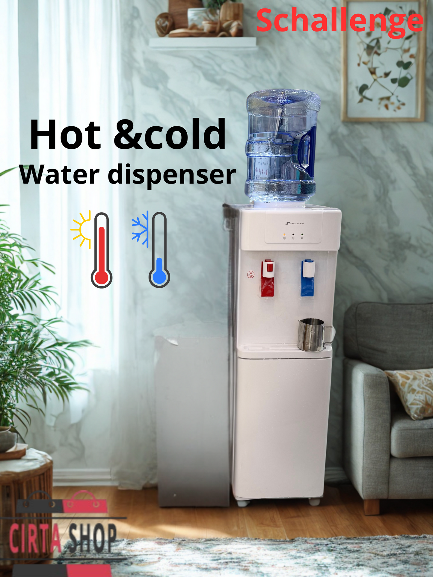 Fontaine distributeur d’eau chaude et froide Challenge – نافورة مياه باردة منعشة مع قارورة مجانية وضمان و توصيل
