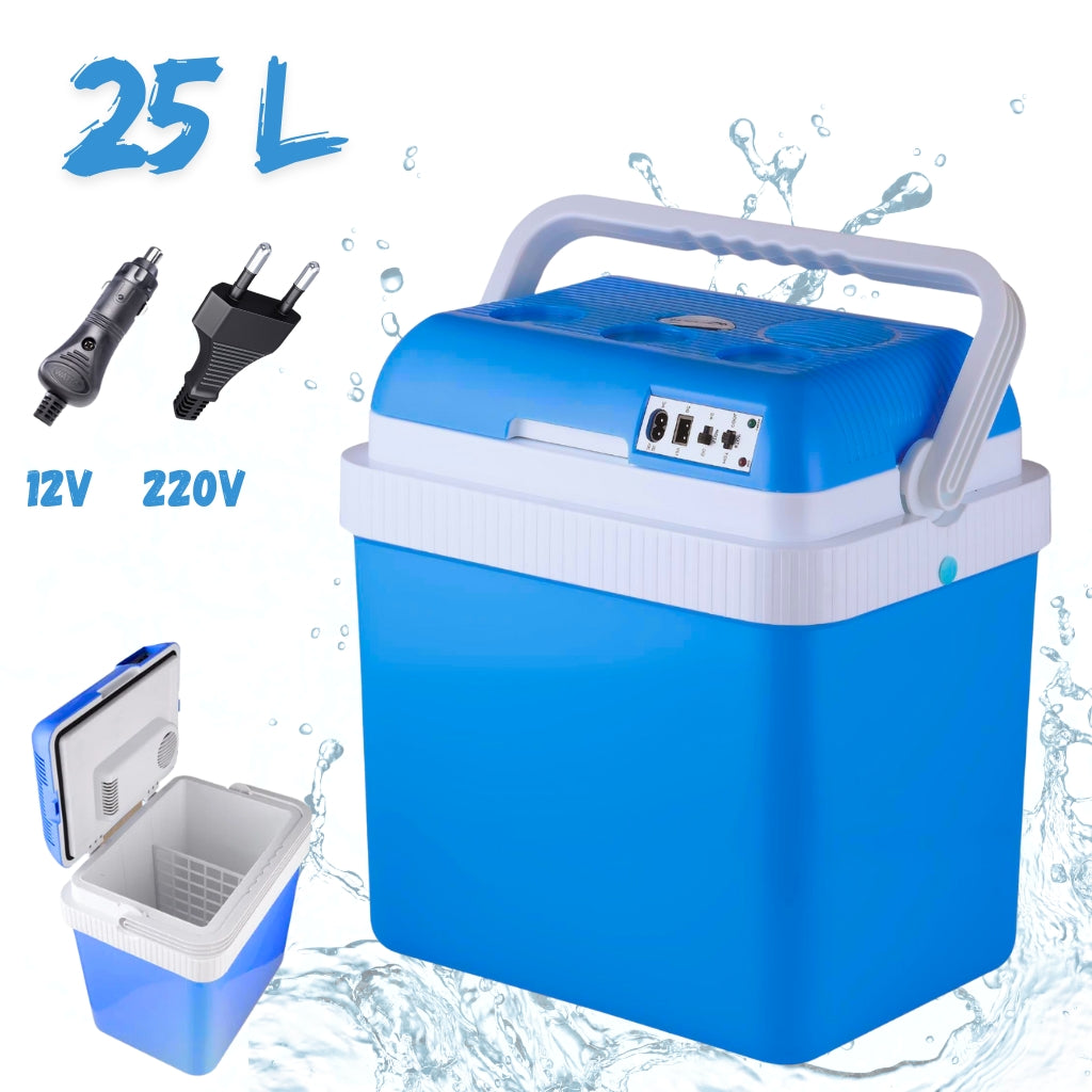 Pack de camping chaise pare soleil + glacière 25l electrique 220v12v originale